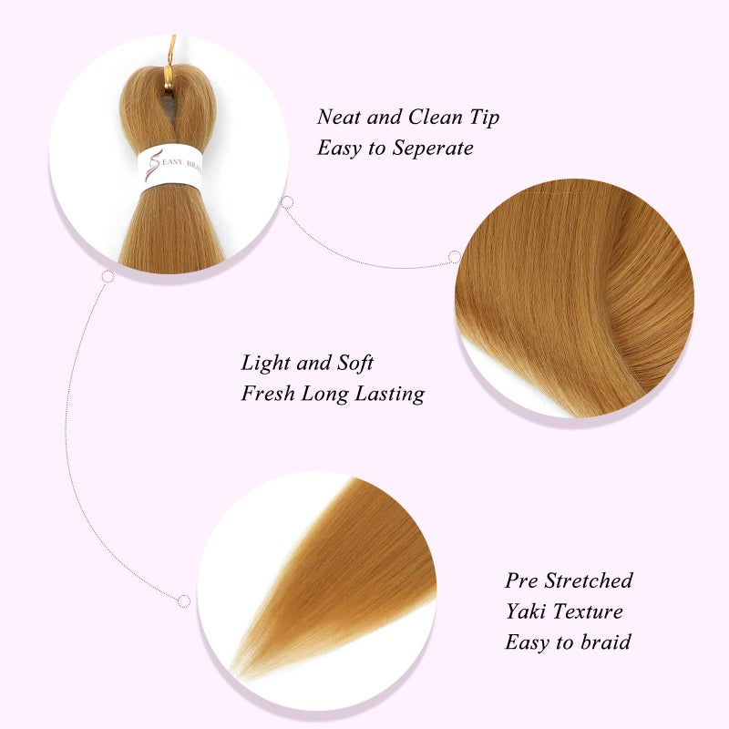 ALIABSION 27 Braiding Hair Pre Stretched 26 inch 8 packs Honey Blonde Braiding Hair Professional Soft Yaki Braids, Synthetic Hot Water Setting Hair Extensions for Braids - Image 4